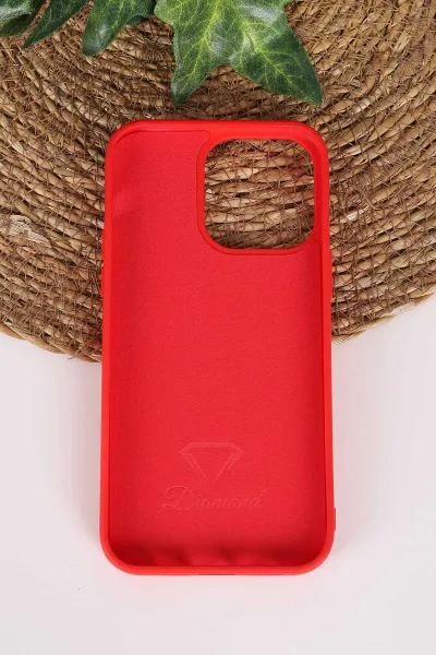 Kırmızı TeknoCase İPhone 14 Pro Max Uyumlu Perfect Diamond Case Serisi Taşlı Lens Hediyeli Sert Silikon Telefon Kılıfı 480800