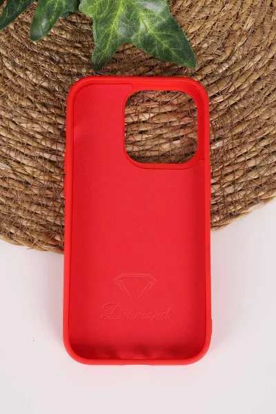 Kırmızı TeknoCase İPhone 14 Pro Uyumlu Perfect Diamond Case Serisi Taşlı Lens Hediyeli Sert Silikon Telefon Kılıfı 480794