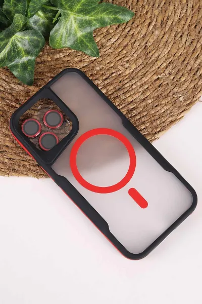 Kırmızı TeknoCase İphone 15 Pro Max Uyumlu Matte Guard Serisi Lens Korumalı Silikon Telefon Kılıfı 472459