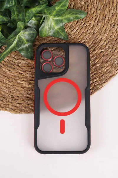 Kırmızı TeknoCase İphone 15 Pro Max Uyumlu Matte Guard Serisi Lens Korumalı Silikon Telefon Kılıfı 472459