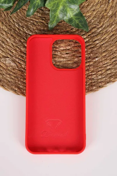 Kırmızı TeknoCase İPhone 15 Pro Max Uyumlu Perfect Diamond Case Serisi Taşlı Lens Hediyeli Sert Silikon Telefon Kılıfı 480822
