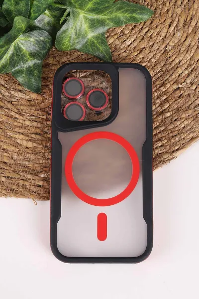 Kırmızı TeknoCase İphone 15 Pro Uyumlu Matte Guard Serisi Lens Korumalı Silikon Telefon Kılıfı 472453