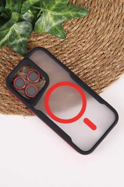 Kırmızı TeknoCase İphone 15 Pro Uyumlu Matte Guard Serisi Lens Korumalı Silikon Telefon Kılıfı 472453