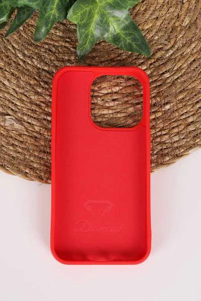 Kırmızı TeknoCase İPhone 15 Pro Uyumlu Perfect Diamond Case Serisi Taşlı Lens Hediyeli Sert Silikon Telefon Kılıfı 480816