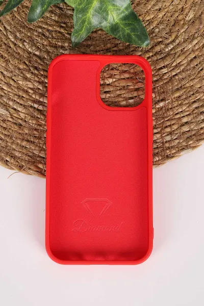 Kırmızı TeknoCase İPhone 15 Uyumlu Perfect Diamond Case Serisi Taşlı Lens Hediyeli Sert Silikon Telefon Kılıfı 480810