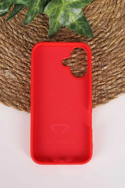 Kırmızı TeknoCase İPhone 16 Uyumlu Perfect Diamond Case Serisi Taşlı Lens Hediyeli Sert Silikon Telefon Kılıfı 480831