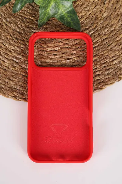 Kırmızı TeknoCase İPhone 17 Pro Max Uyumlu Perfect Diamond Case Serisi Taşlı Lens Hediyeli Sert Silikon Telefon Kılıfı 480866