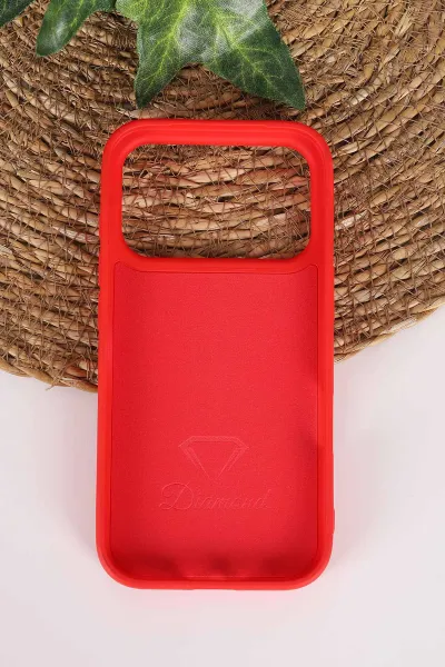 Kırmızı TeknoCase İPhone 17 Pro Uyumlu Perfect Diamond Case Serisi Taşlı Lens Hediyeli Sert Silikon Telefon Kılıfı 480859