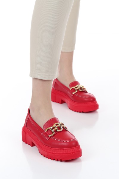 Kırmızı Tokalı Kalın Taban Loafer Ayakkabı 157356
