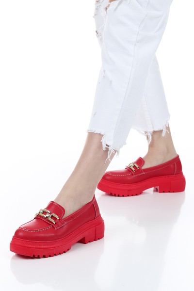 Kırmızı Tokalı Kalın Taban Loafer Ayakkabı 157362