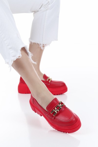 Kırmızı Tokalı Kalın Taban Loafer Ayakkabı 157362
