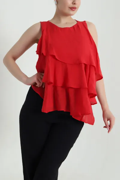 Kırmızı Tül Modal Kat Kat Kadın Bluz 470766