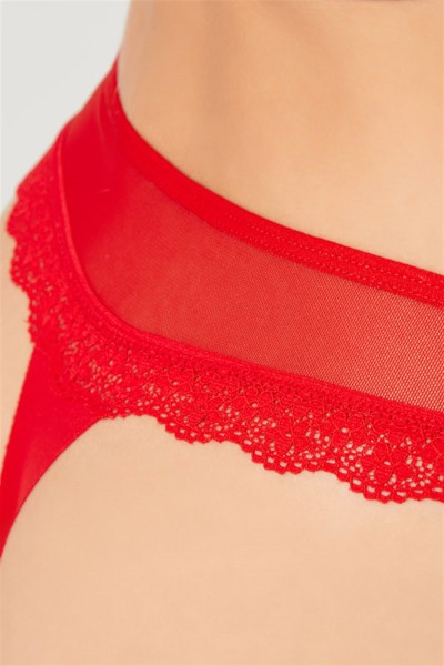 Kırmızı Tül ve Dantel Detaylı Kadın Tanga Külot 183297