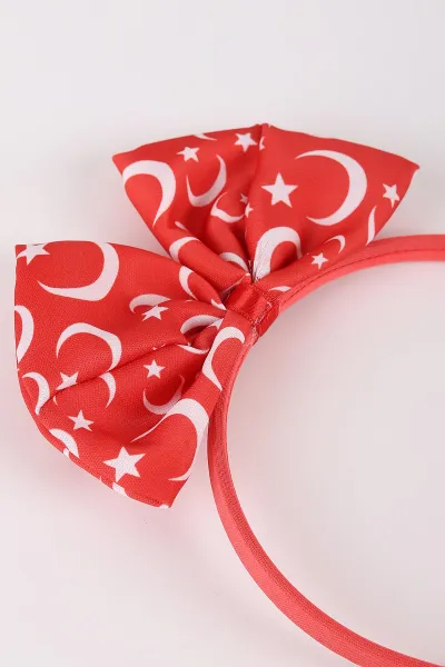Kırmızı Türk Bayrağı Baskılı Kız Çocuk Taç 450183