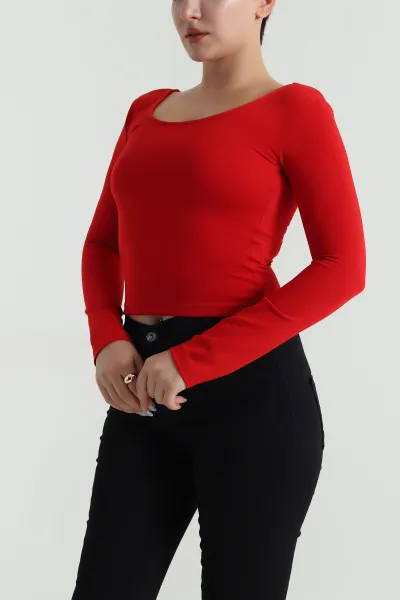 Kırmızı U Yaka Basic Kadın Bluz 483109