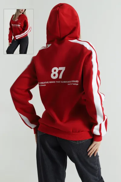 Kırmızı Üç İp Şardonlu Kadın Sweat 487724