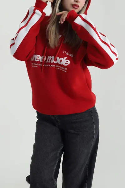 Kırmızı Üç İp Şardonlu Kadın Sweat 487724