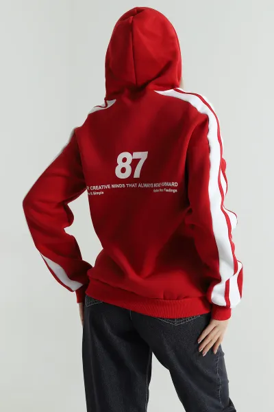Kırmızı Üç İp Şardonlu Kadın Sweat 487724
