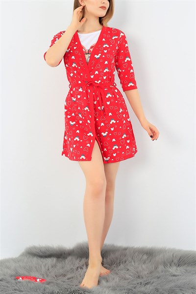 Kırmızı Üçlü Sabahlık Pijama Takımı 36967
