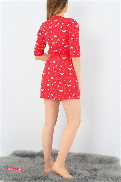 Kırmızı Üçlü Sabahlık Pijama Takımı 36967