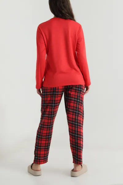 Kırmızı Uzun Kollu Soft Touch Kadın Pijama Takımı 499837