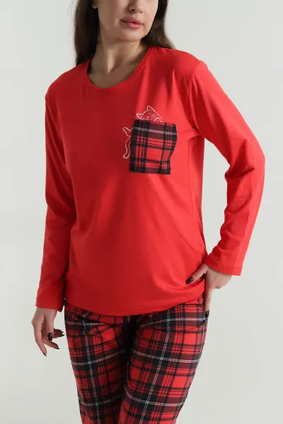 Kırmızı Uzun Kollu Soft Touch Kadın Pijama Takımı 499837