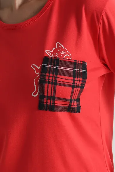 Kırmızı Uzun Kollu Soft Touch Kadın Pijama Takımı 499837