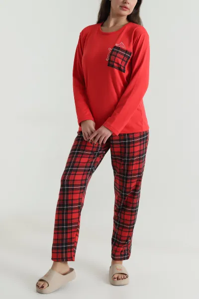 Kırmızı Uzun Kollu Soft Touch Kadın Pijama Takımı 499837