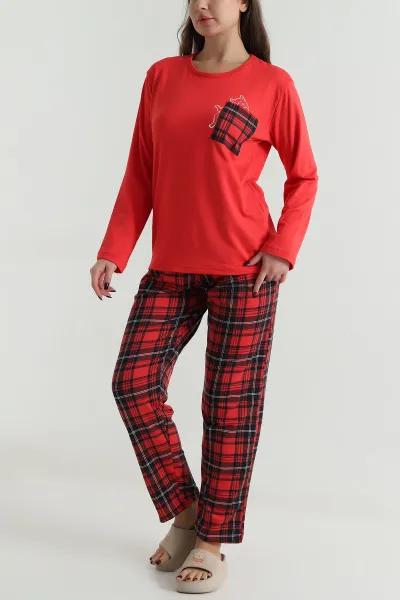 Kırmızı Uzun Kollu Soft Touch Kadın Pijama Takımı 499837