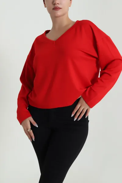 Kırmızı V Yaka Modal Kadın Bluz 483078