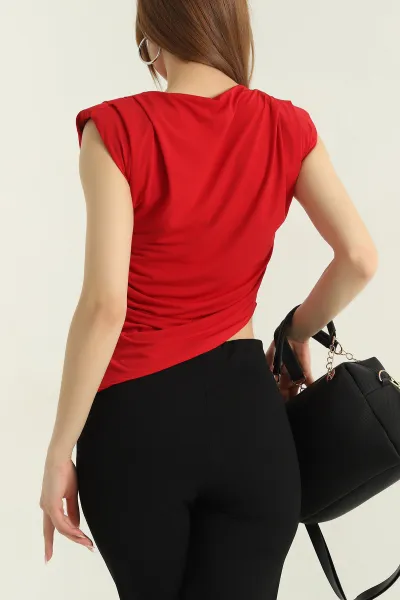 Kırmızı Vatkalı Büzgülü Sandy Kadın Bluz 357255