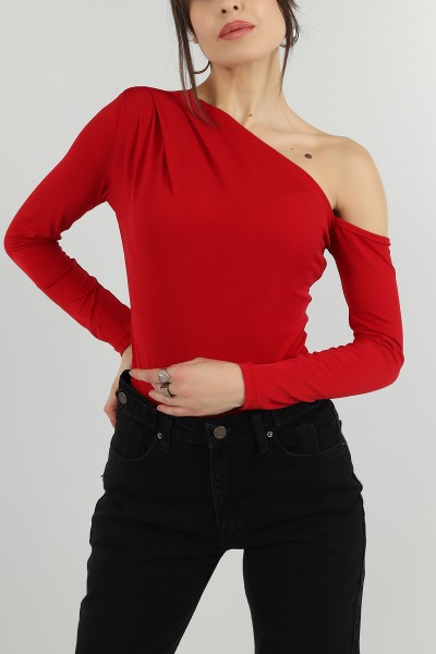 Kırmızı Vatkalı Sandy Kumaş Zıbın Bluz 148368