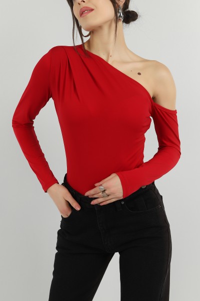Kırmızı Vatkalı Sandy Kumaş Zıbın Bluz 148368