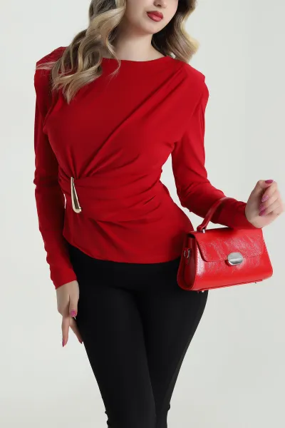 Kırmızı Vatkalı Tokalı Sandy Kadın Bluz 484959