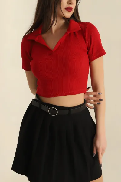 Kırmızı Yakalı Fitilli Bluz 251422