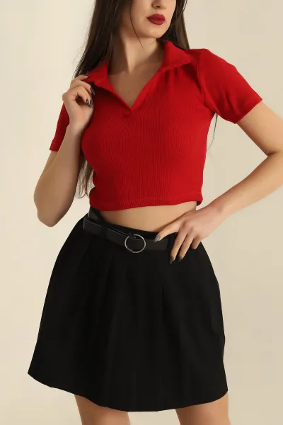 Kırmızı Yakalı Fitilli Bluz 251422