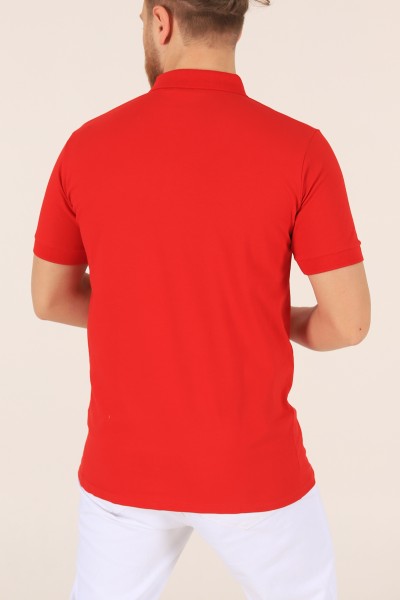 Kırmızı Yakalı Lakost Kumaş Erkek Tişört 174328