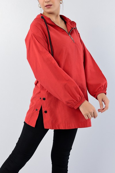 Kırmızı Yan Çıtçıtlı Fermuarlı Tunik 75115