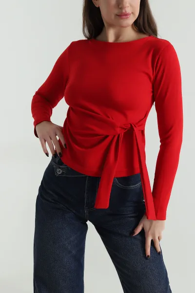 Kırmızı Yanı Bağlamalı Kadın Bluz 499589