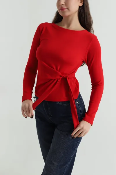 Kırmızı Yanı Bağlamalı Kadın Bluz 499589
