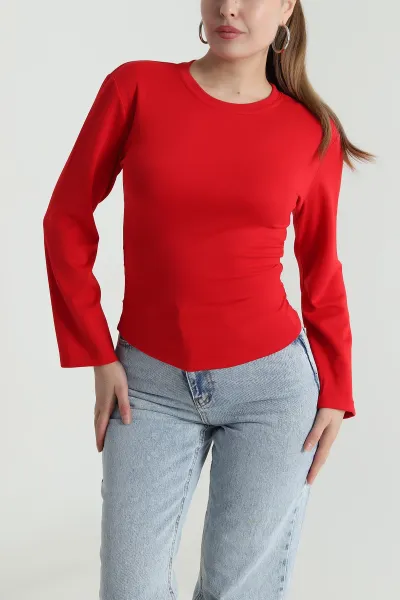 Kırmızı Yanı Büzgülü Modal Kadın Bluz 484398