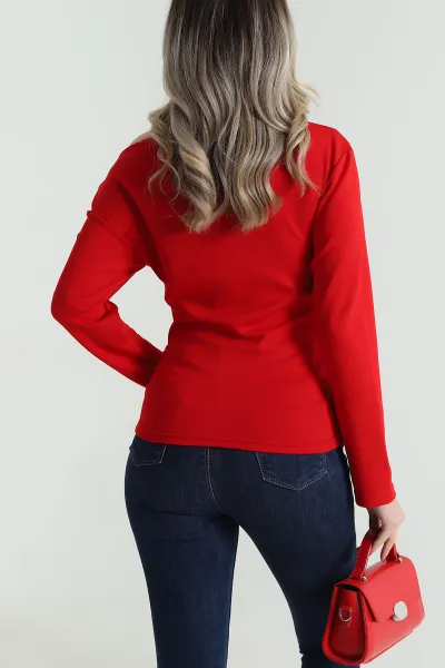 Kırmızı Yanı Büzgülü Modal Kadın Bluz 492233