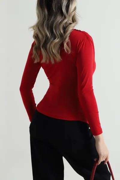 Kırmızı Yanı Büzgülü Sandy Kadın Bluz 496918