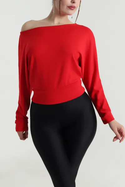 Kırmızı Yarasa Kol Modal Kadın Bluz 482796