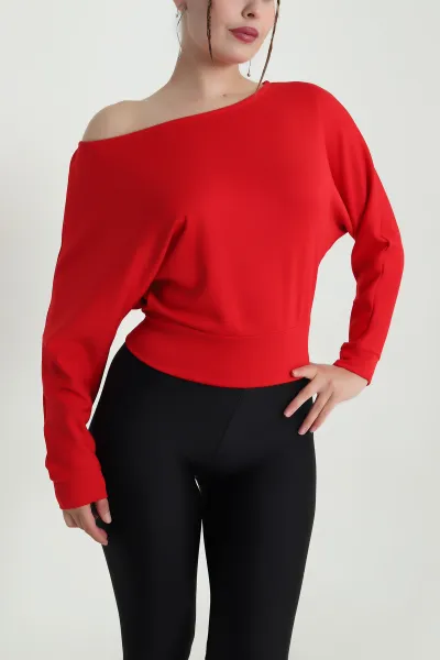 Kırmızı Yarasa Kol Modal Kadın Bluz 482796