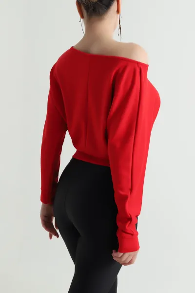 Kırmızı Yarasa Kol Modal Kadın Bluz 482796
