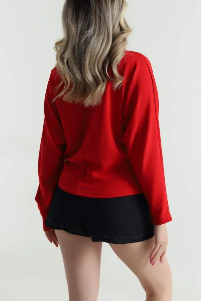 Kırmızı Yarasa Kol Modal Kadın Bluz 483065
