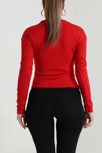 Kırmızı Yeni Sezon Düğmeli Modal Kadın Bluz 496273