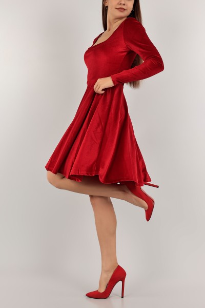 Kırmızı Yeni Sezon Kadife Elbise 133929