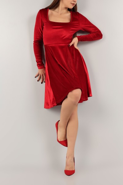 Kırmızı Yeni Sezon Kadife Elbise 133929